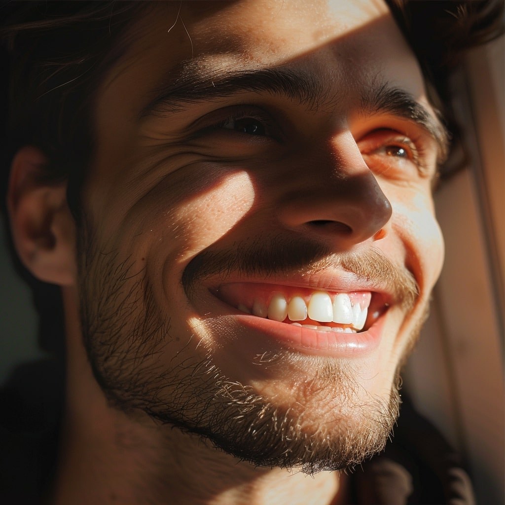 hombre sonriendo con carillas dentales