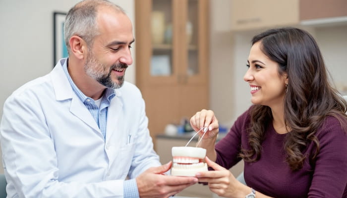 dentista explicando caries interdentales